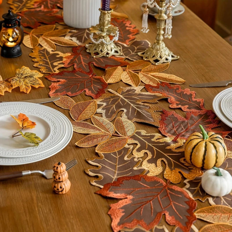 Embroidered Maple Leaf Table Runner