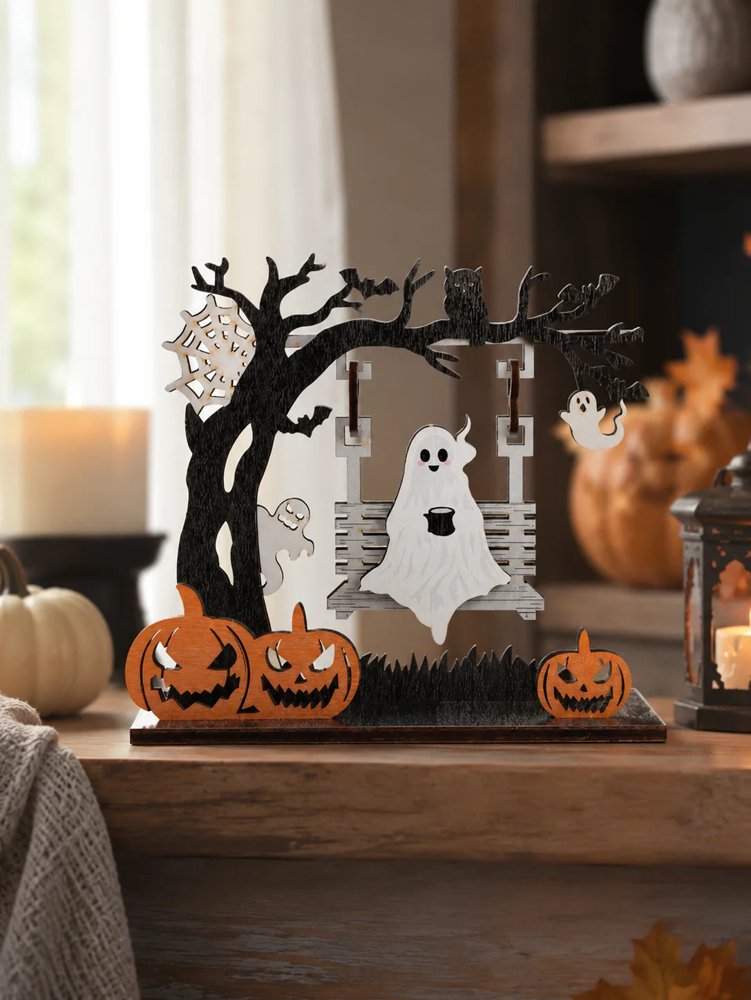 Wooden Ghost & Skeleton Table Decor
