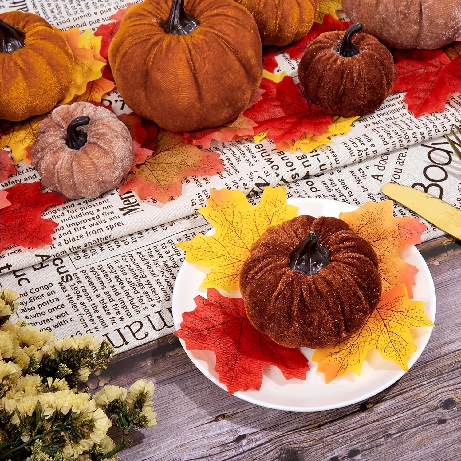 Velvet Pumpkin Decoration Set of 12