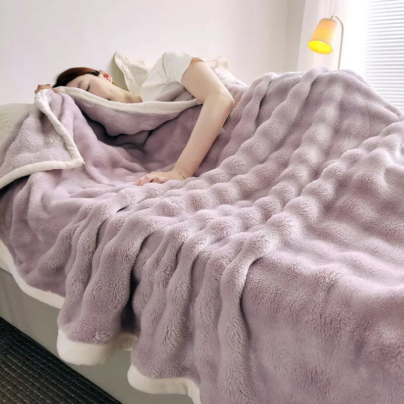 Faux Fur Cuddle Throw Blanket