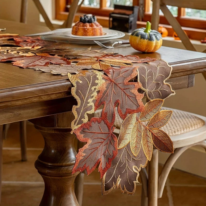 Embroidered Maple Leaf Table Runner