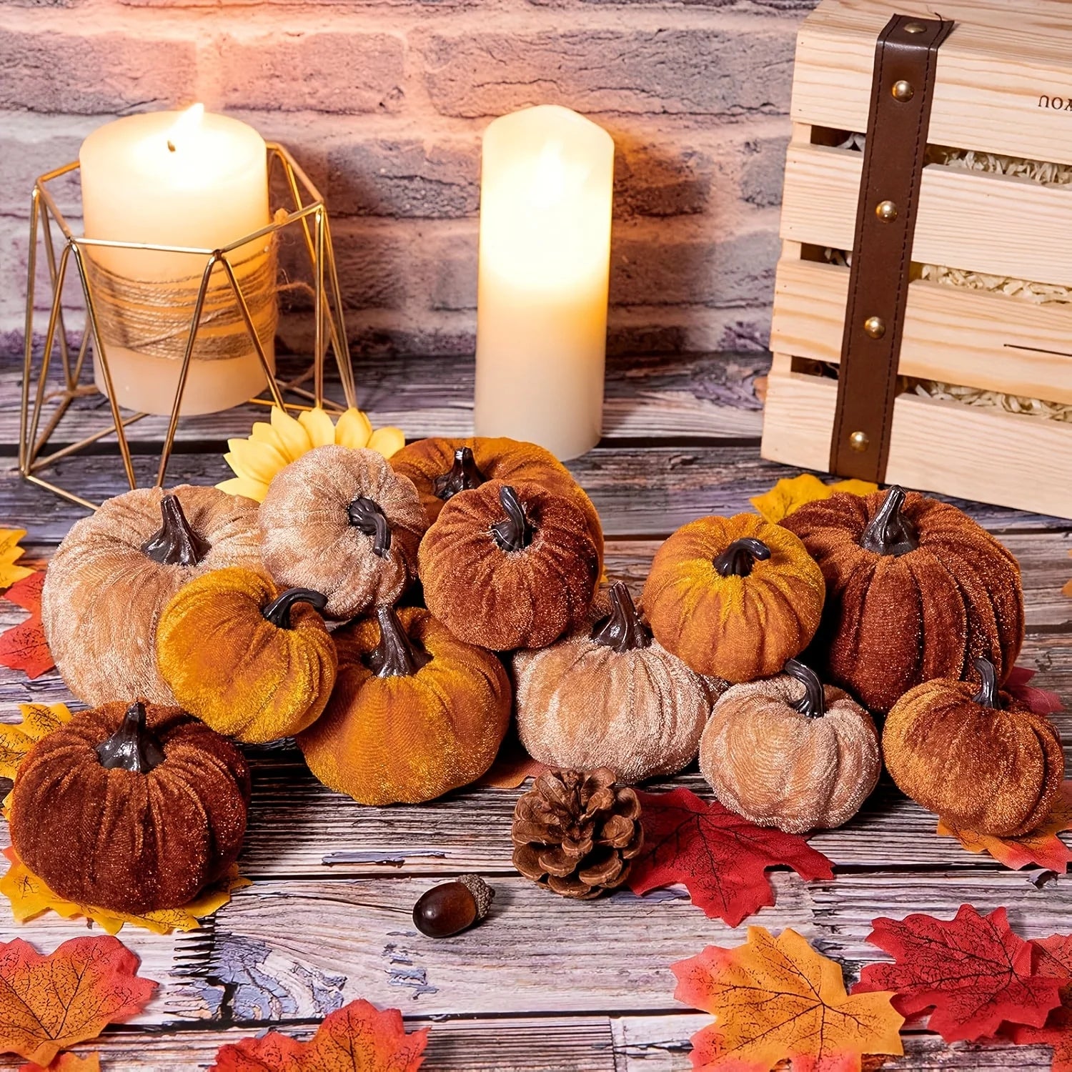 Velvet Pumpkin Decoration Set of 12