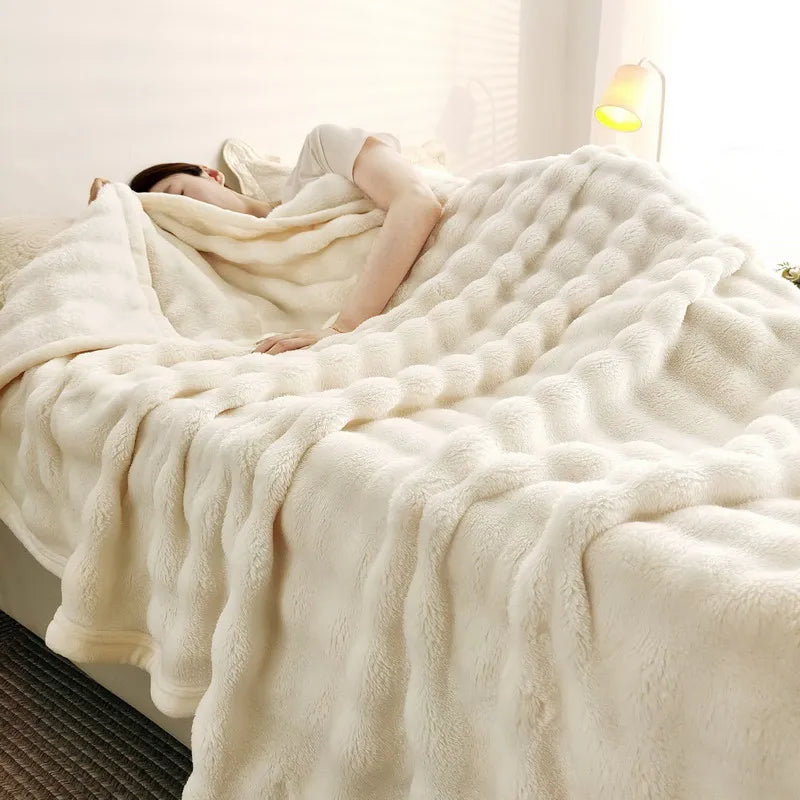 Faux Fur Cuddle Throw Blanket