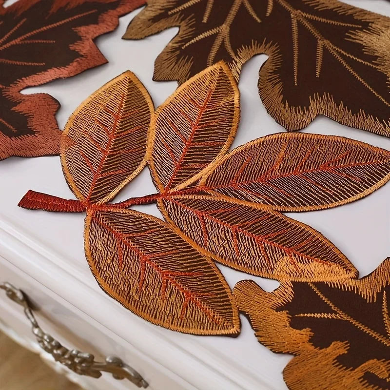 Embroidered Maple Leaf Table Runner