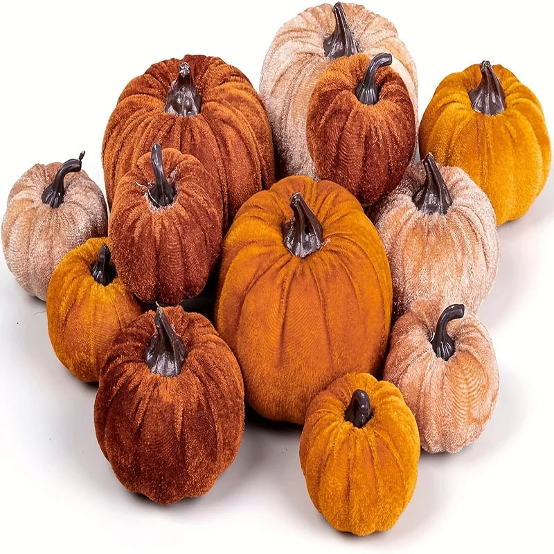 Velvet Pumpkin Decoration Set of 12