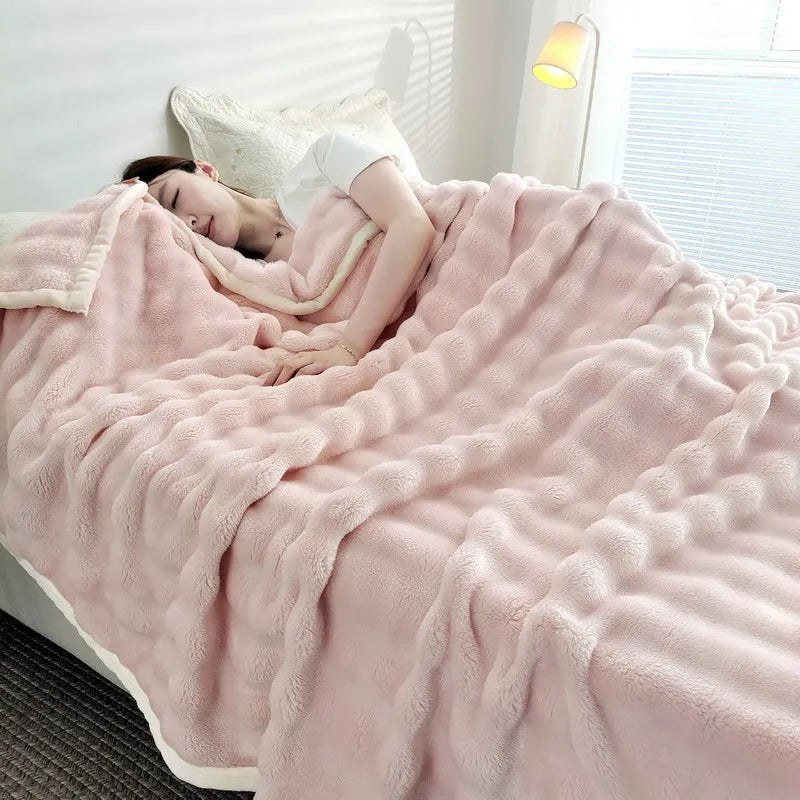 Faux Fur Cuddle Throw Blanket