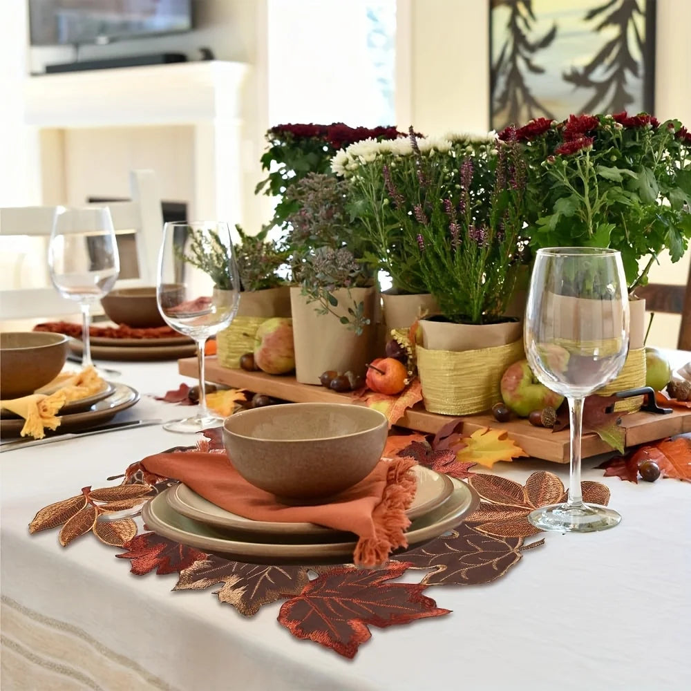 Embroidered Maple Leaf Table Runner