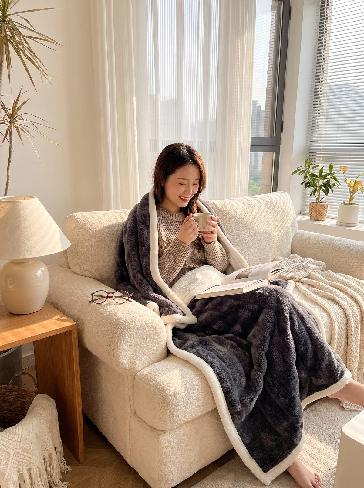 Faux Fur Cuddle Throw Blanket lifestyle