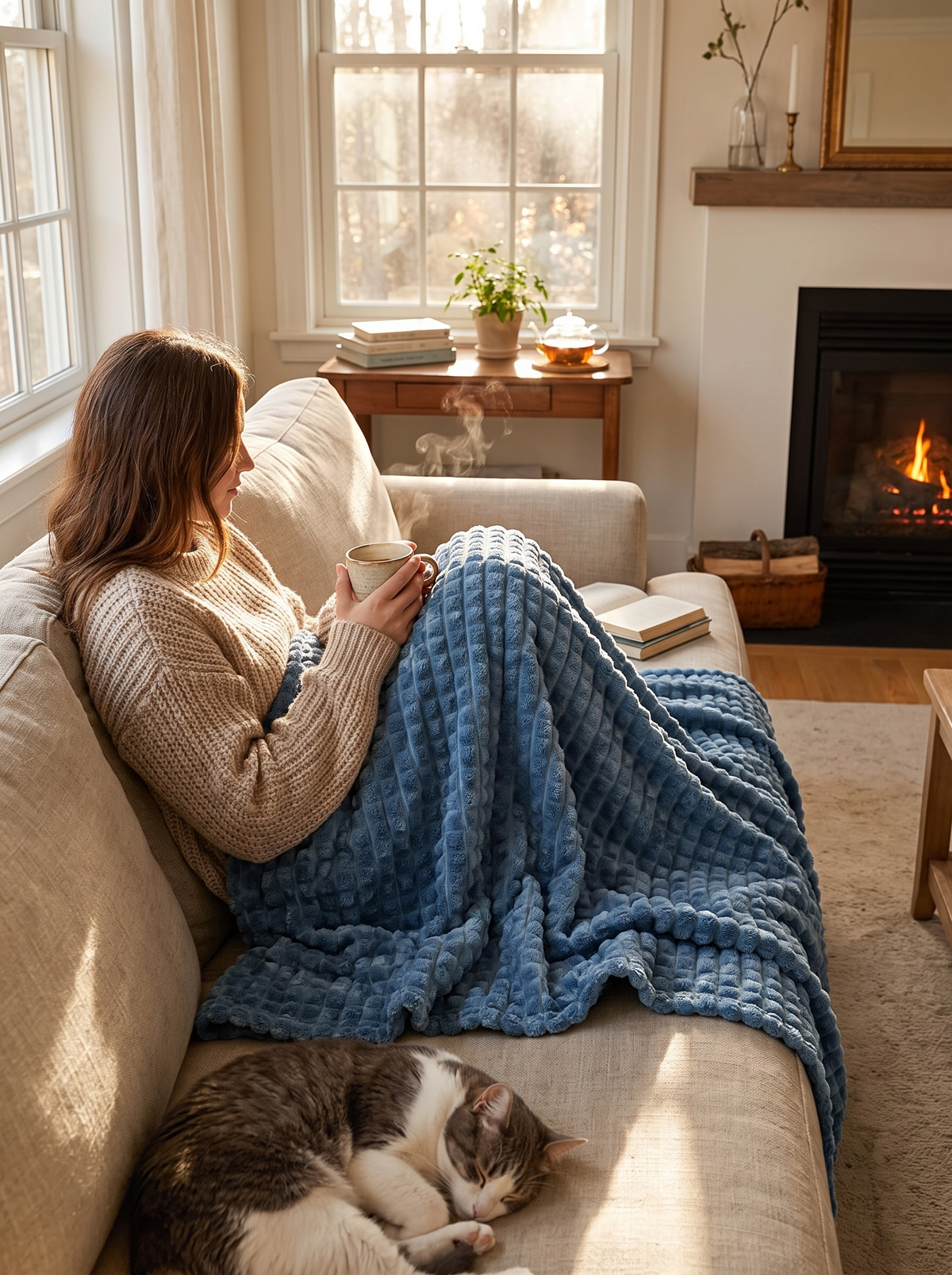 Faux Fur Flannel Throw Blanket lifestyle