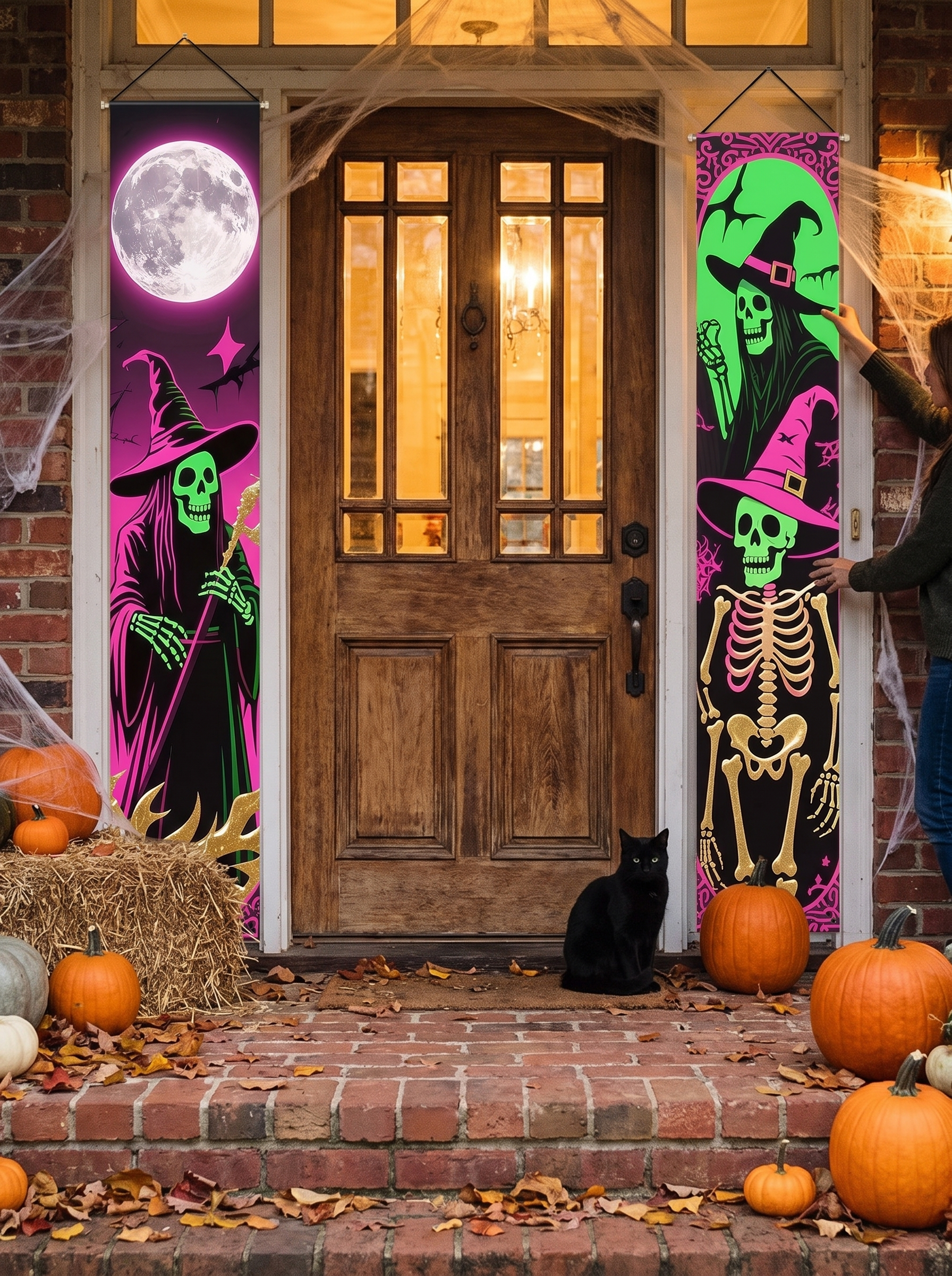 Skeleton & Witch Door Banner lifestyle