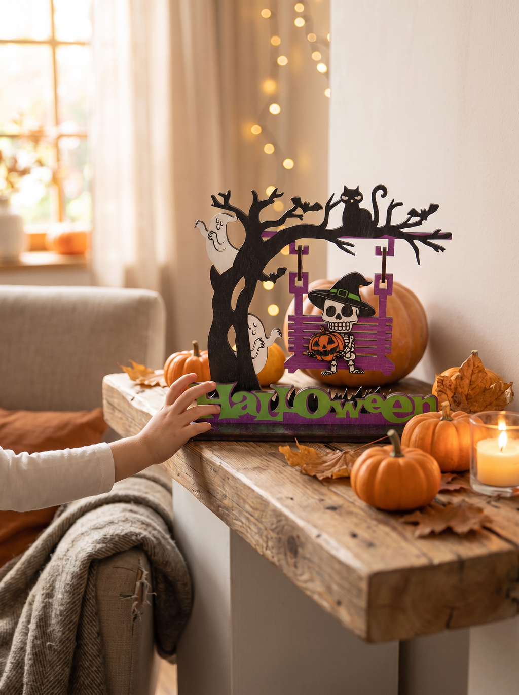 Wooden Ghost & Skeleton Table Decor lifestyle