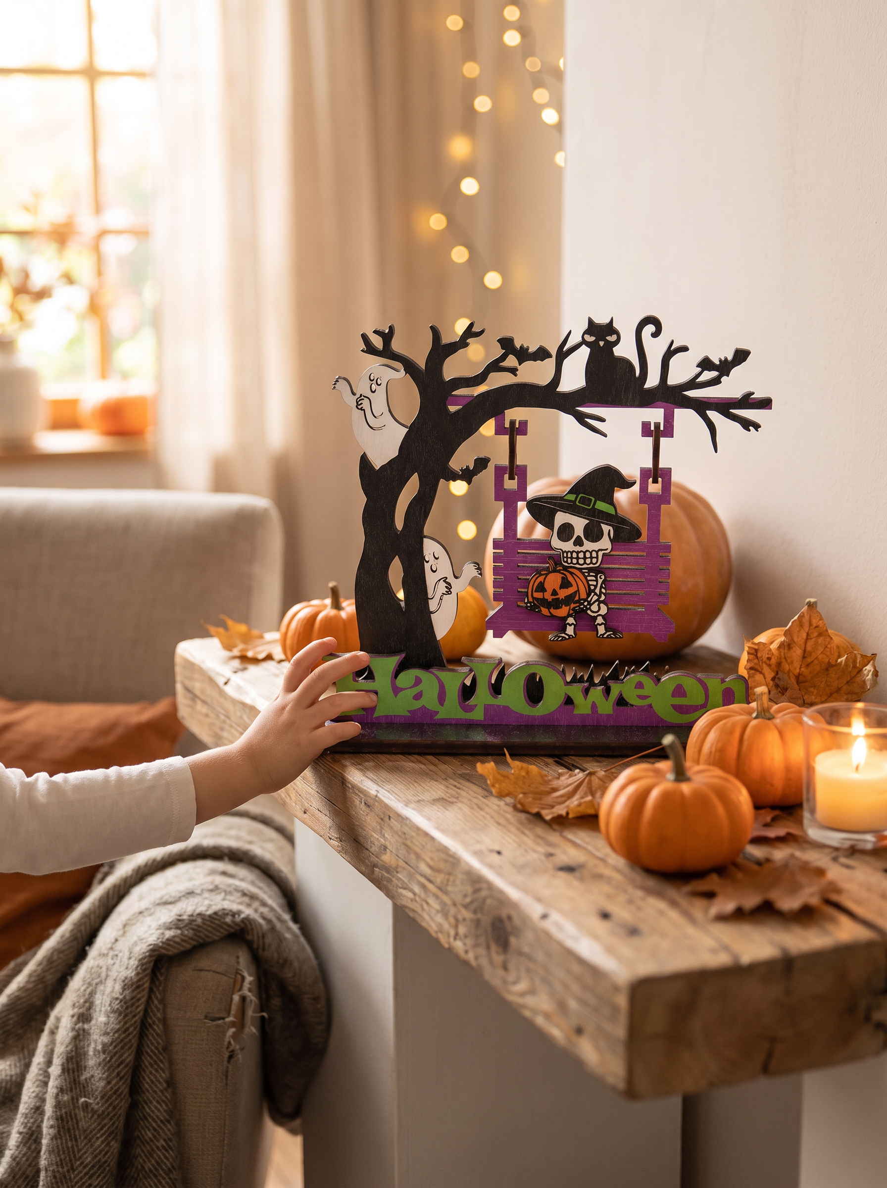 Wooden Ghost & Skeleton Table Decor lifestyle