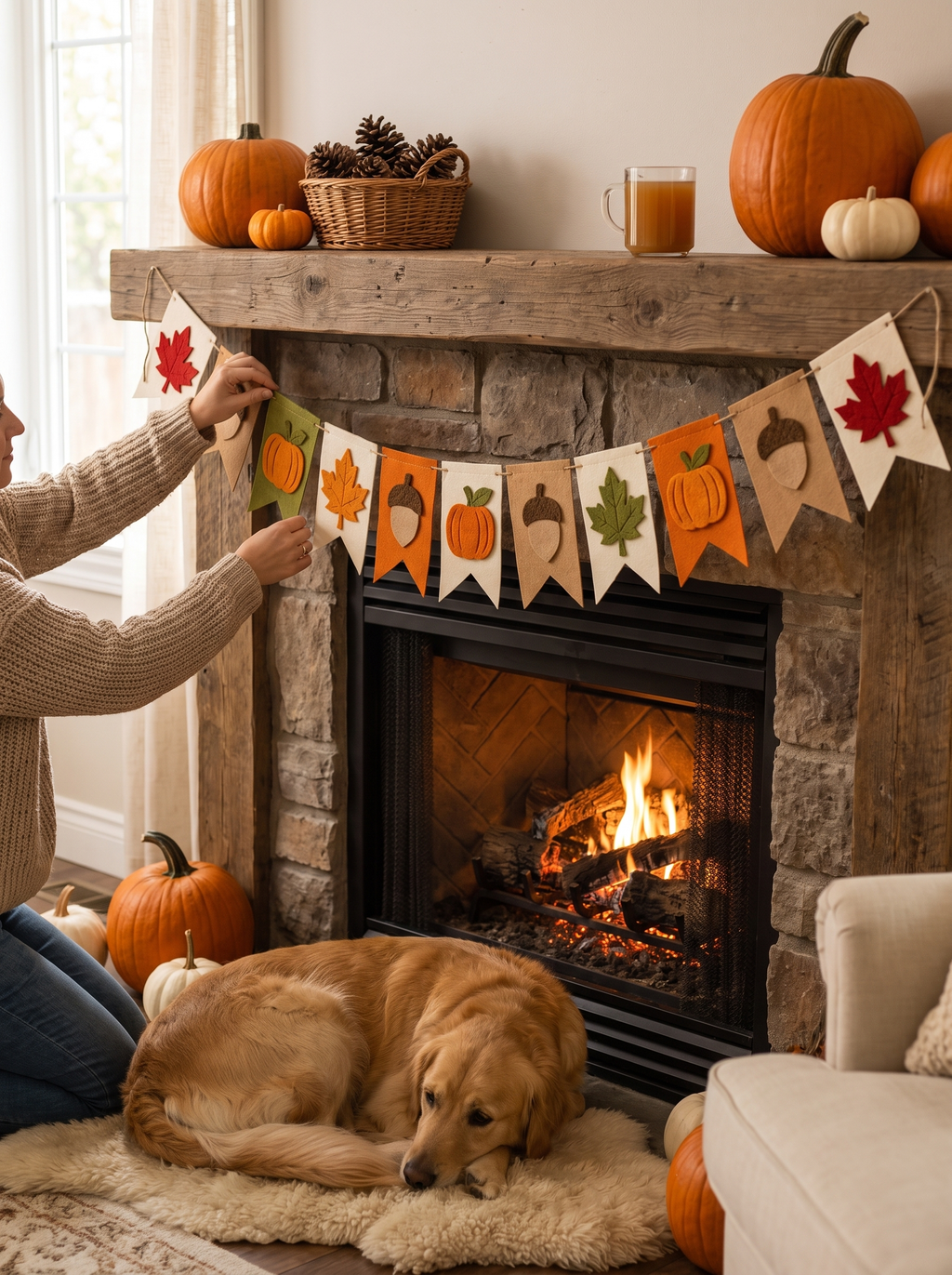 Felt Autumn Bunting Garland lifestyle