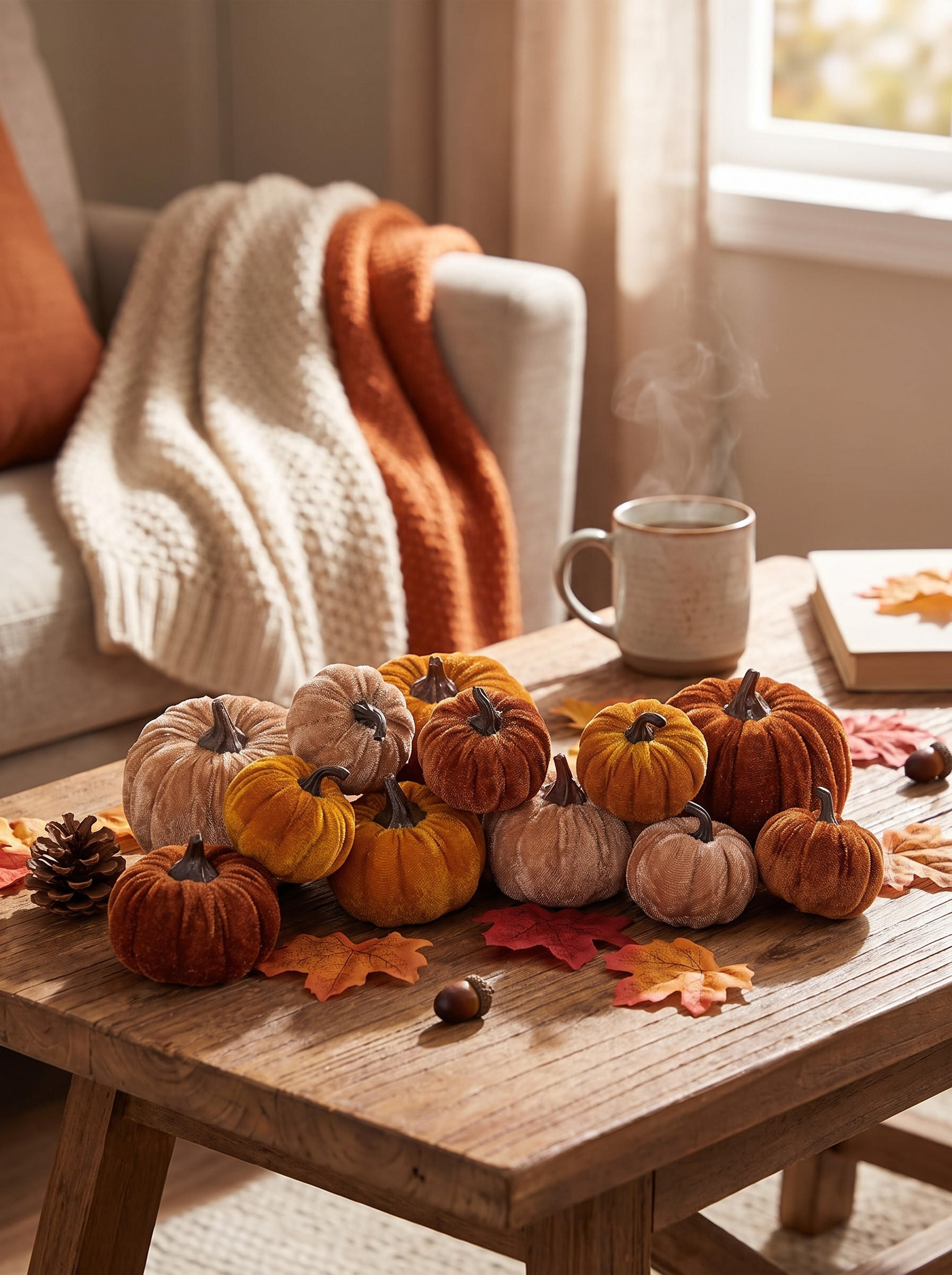 Velvet Pumpkin Decoration Set of 12 lifestyle