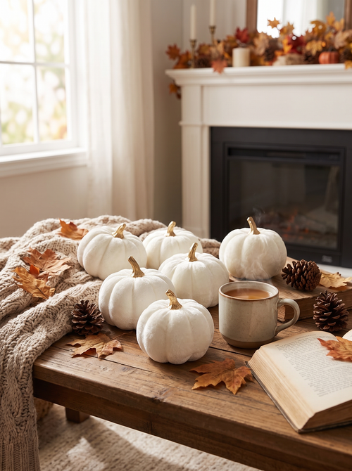 White Paintable Pumpkin Set of 6 lifestyle