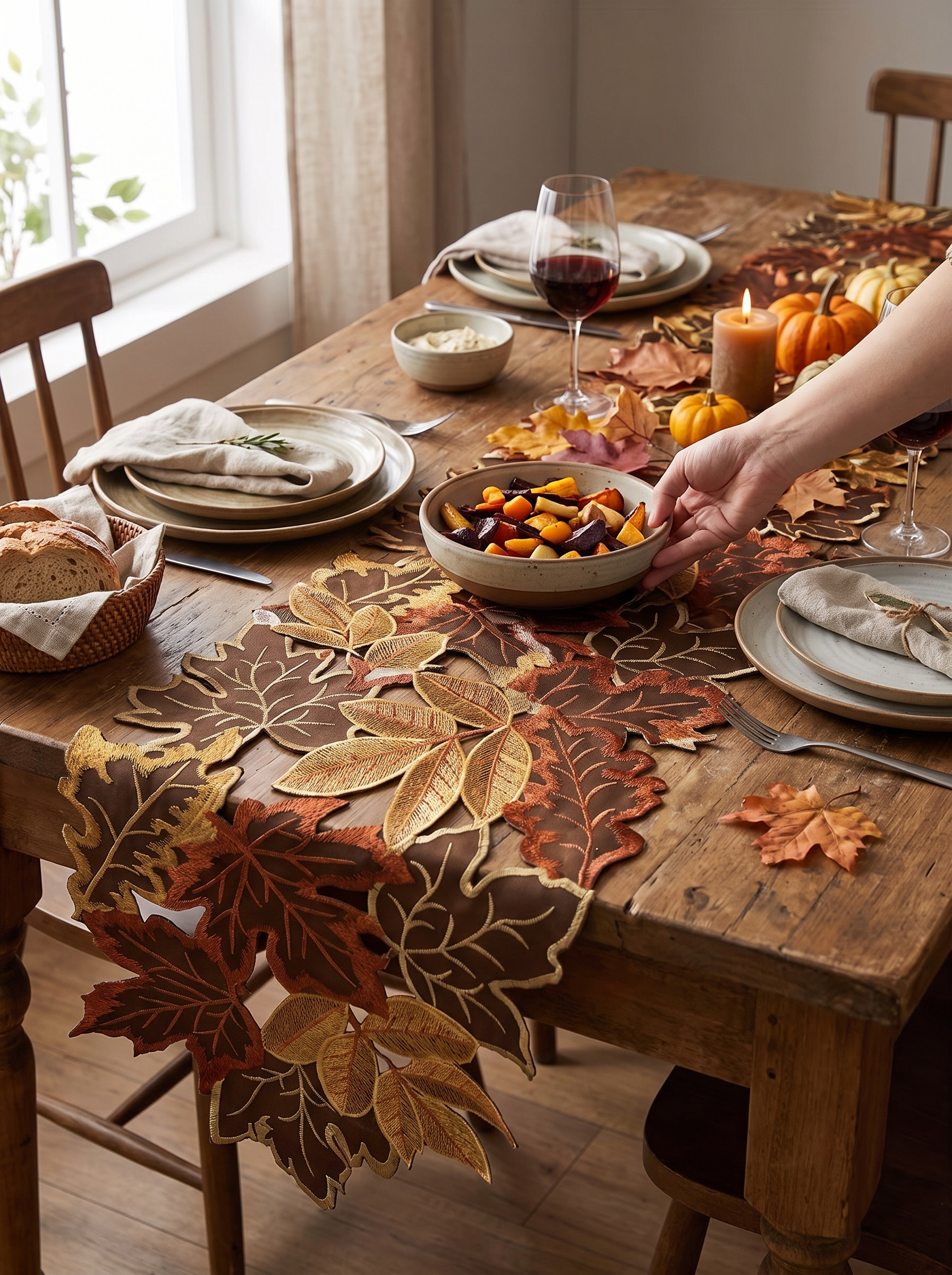 Embroidered Maple Leaf Table Runner lifestyle