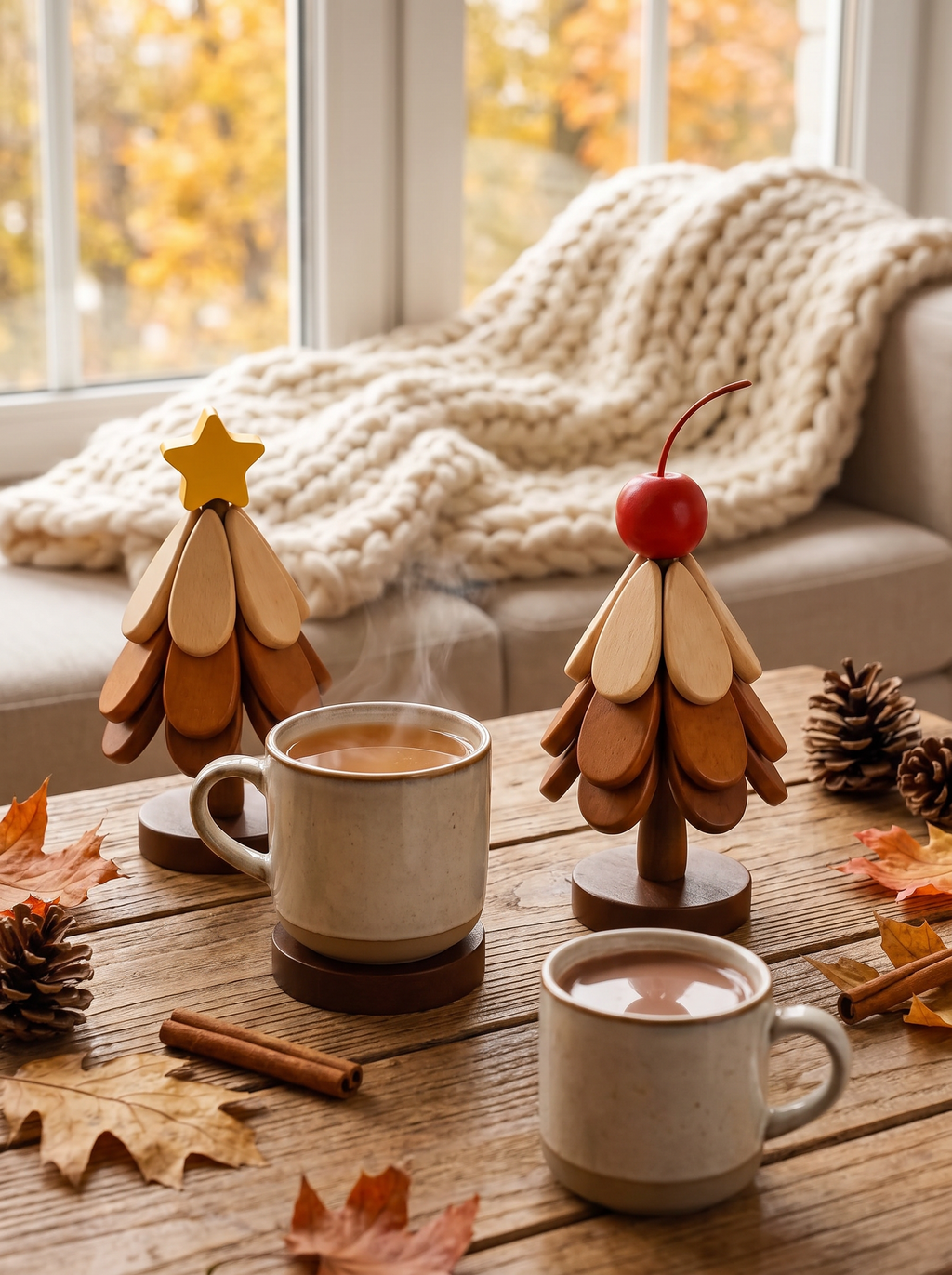 Wooden Tree Coaster Set lifestyle