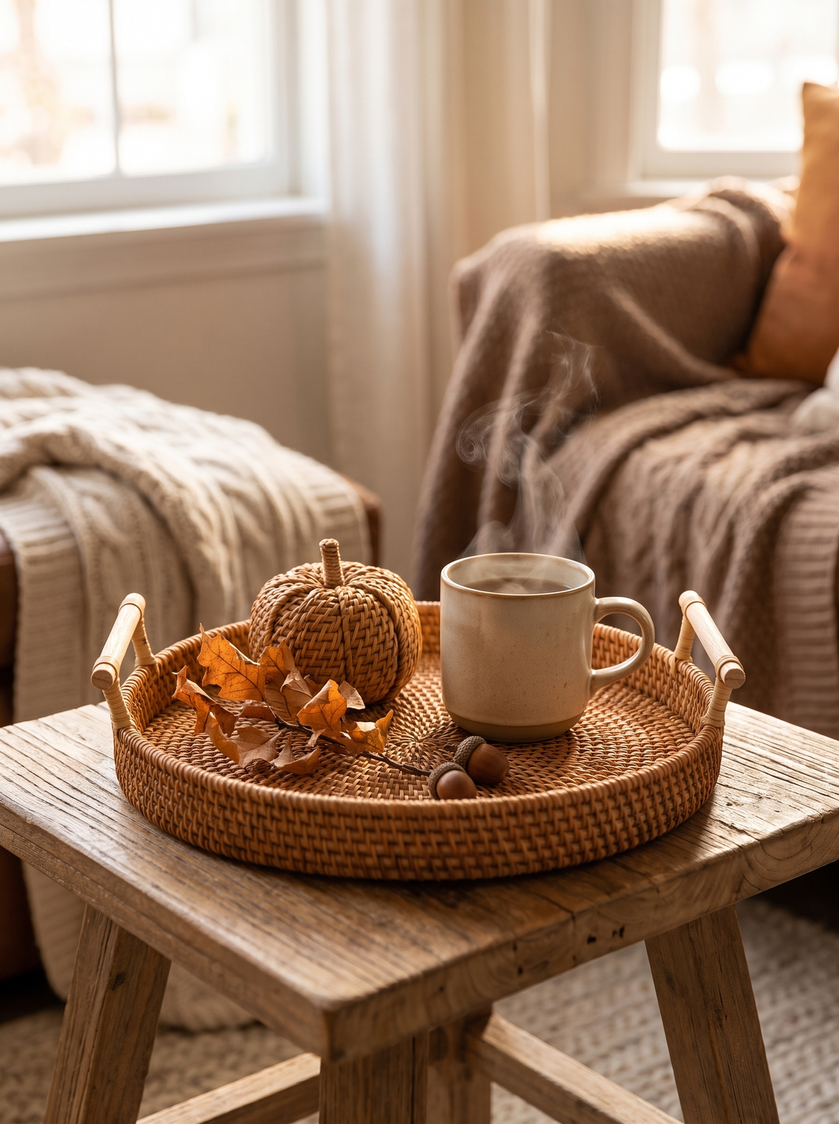 Handwoven Rattan Serving Tray lifestyle