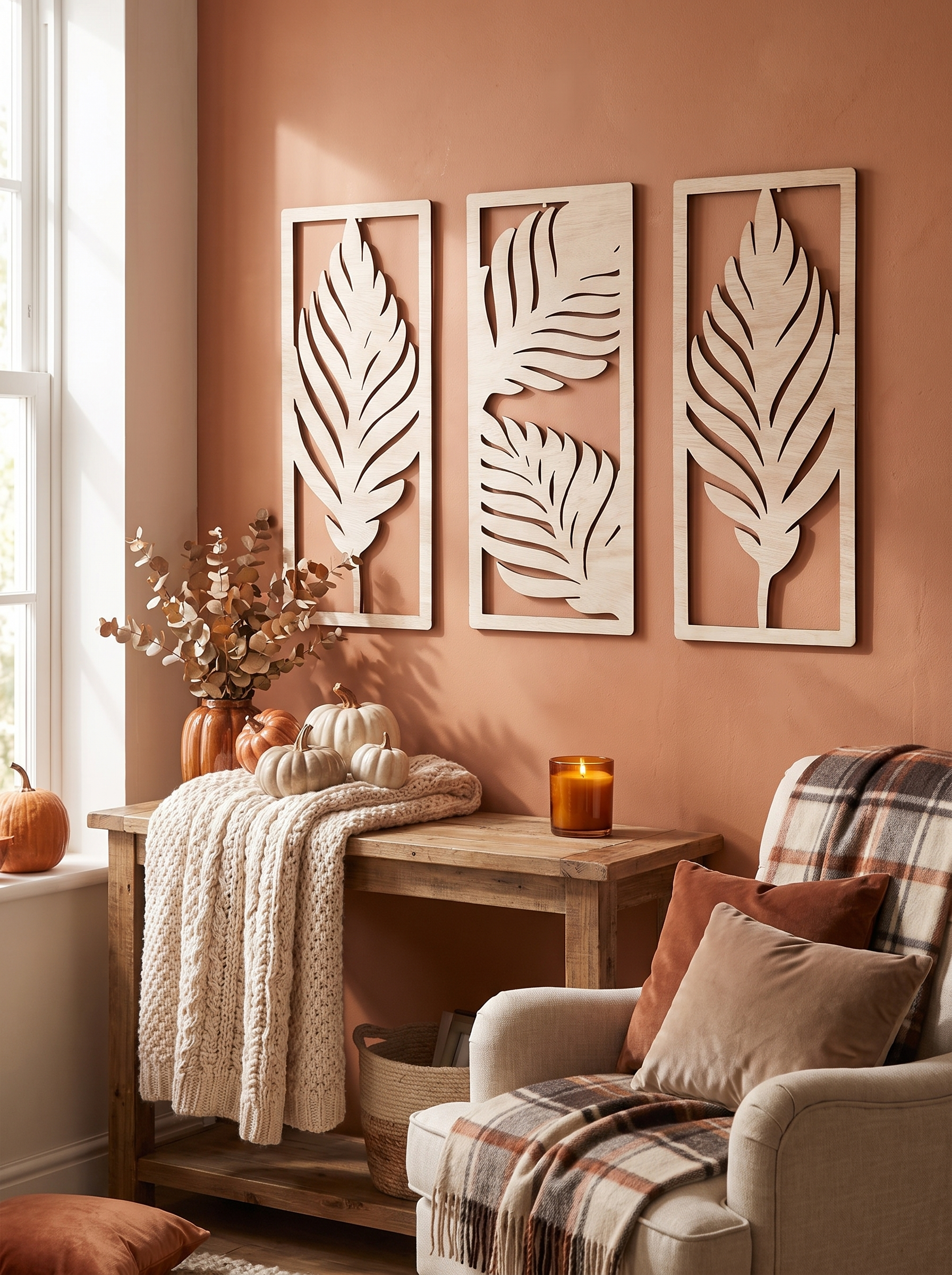 Wooden Leaf Wall Art Set lifestyle